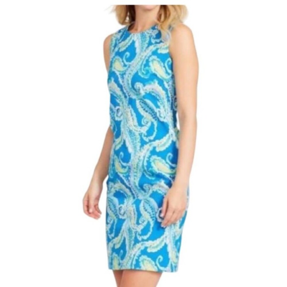 J. McLaughlin Belinda Blue Watercolor Paisley Sleeveless Cotton Sheath Dress 8